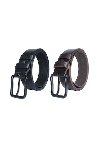 2'li %100 Hakiki Deri Erkek Kemer Siyah Tokalı 4cm Siyah - Kahverengi
