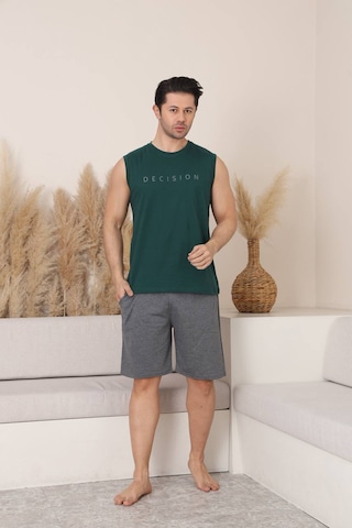 Seboteks %100 Pamuklu Kolsuz Cepli Erkek Şortlu Pijama Takımı 2011 Haki