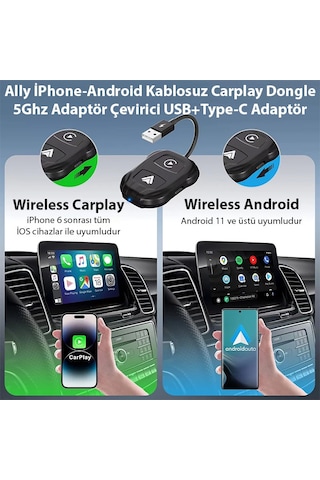 Ally İphone-android Kablosuz Carplay Dongle 5ghz Adaptör Çevirici