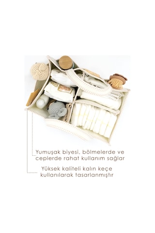 Mordesign Scotch Serisi Çok Amaçlı Kalın Keçe Anne Bebek Bakım Çantası Bej