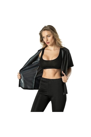 Extra Terletici Kısa Kollu Termal Sauna Pro Fermuarlı Takım Siyah