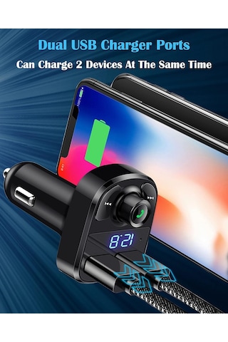 Bluetooth Fm Transmitter Araç Şarj Aleti Çakmaklık Müzik Kiti