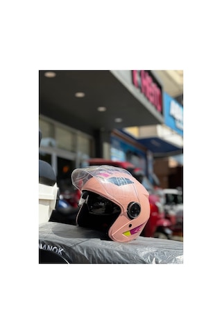 Güneş Vizörlü Motosiklet Kaskı - Mevzuata Uygun Pembe