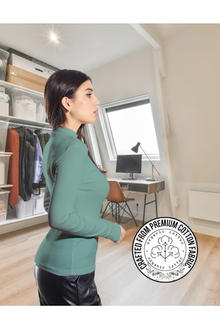 Alya Underwear Kaşkorse Yarım Boğaz Body Sweatshirt, Fitilli Kumaş, Likralı, Bordo Okaliptus