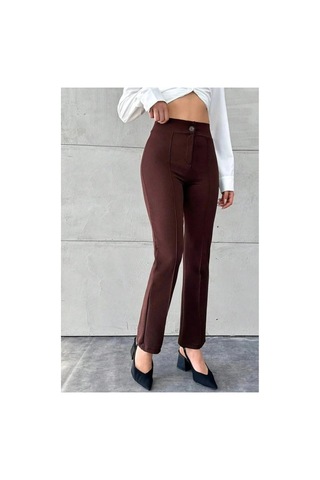 DefyModa Kadın Krep Kumaş Pantolon Kahverengi