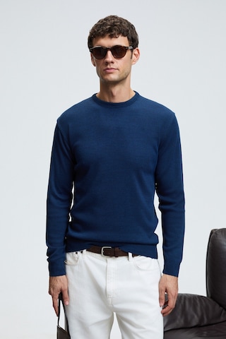 Grimelange VAREX Erkek Yuvarlak Yaka Basic Slim Fit Triko İndigo Kazak