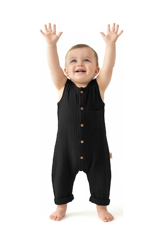 Miababy Müslin Kısa Atlet Tulum Siyah