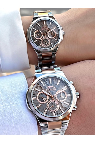 Slazenger Bay Ve Bayan Çelik Kordon Çiftlere Özel 5 Atm Suya Dayanıklı Cift Saati Esl.9.2427.2.02