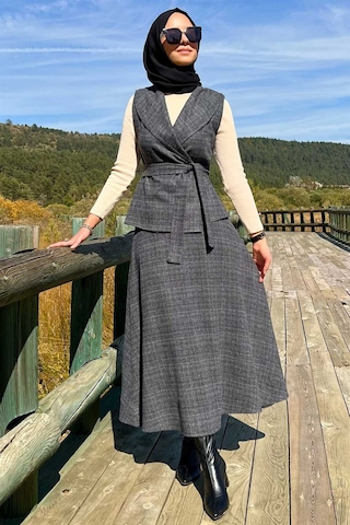 Azize Etek Yelek Takım Antrasit Çok Renkli