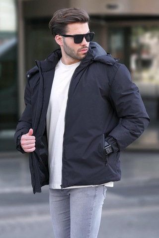 Madmext Siyah Kapüşonlu Oversize Erkek Şişme Mont 7237 Siyah