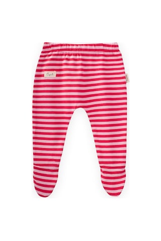 Cigit Ayaklı Bebe Pantolon 0-6 Ay Pudra Mercan Çizgili Pudra