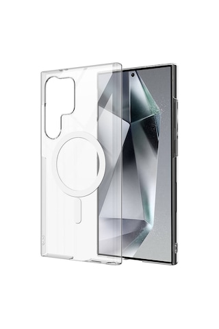 Samsung Galaxy Uyumlu S24 Ultra Kılıf Magsafe Şeffaf Kamera Yeri Açık Çerçeveli Porto Kapak