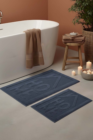 Home Kabartmalı Pamuklu 2 Li Banyo & Klozet Paspas Takımı Lacivert