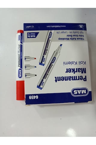 Mas Permanent Marker Koli Kalemi Kesik Uç Kırmızı 6459 12'li Kutu