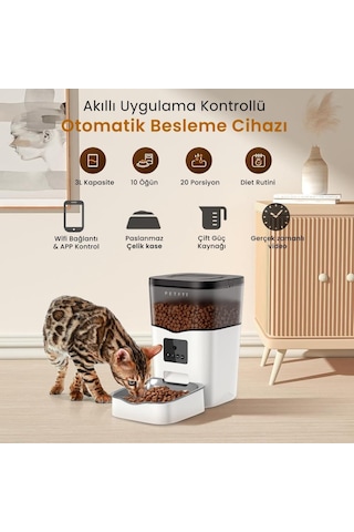Petfit Feline Prime 3l Wi-fi Kameralı Akıllı Otomatik Kedi Köpek Mama Kabı Besleme Ünitesi Sesli Komut+çelik Kase+app Kontrol
