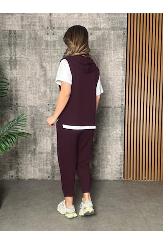 Etiler Collection Kadın Kısa Kollu V Yakalı Kapşonlu Viskon Iki Iplik Bluz Ve Pantolon Takım Bordo
