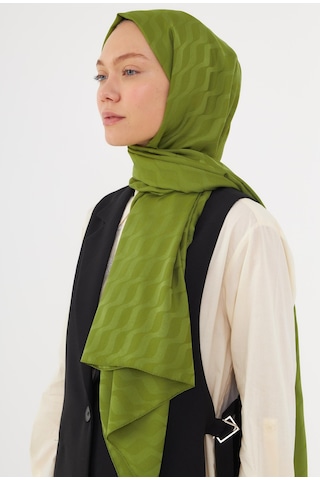 Mirsoy Scarf Dalga Desen İpeksi Jakar Şal - Yosun Yeşil