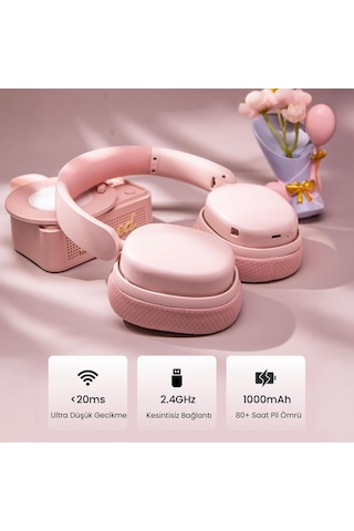 Aula G7 Pro Tri Mode Kablosuz Rgb Gaming Mikrofonlu Oyuncu Kulaklığı 7.1 Surround Ses 40mm Driver Düşük Gecikme E-spor Kulaklık Pembe