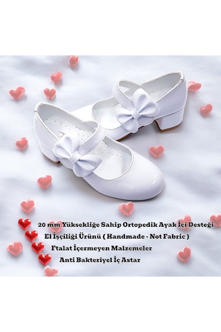 Beebron Ortopedik Topuklu Abiye Kız Çocuk Ayakkabı Glossy Series Abiayk2401 Rugan Beyaz Rugan Beyaz