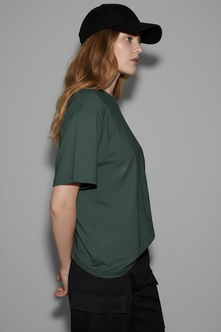 Soft&Basic Kadın %100 Organik Pamuk Oversize Fit Basic Yuvarlak Yaka T-shirt Haki
