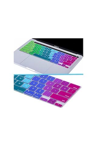 Macbook Pro Türkçe Q Çeviri Klavye Koruyucu Us Ansı Amerikan Düz Enter A2338 M1 M2 A2251 A2289 A2141 Uyumlu Silikon Keyboard Cover Touch Bar Pembe Yeşil