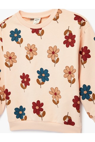 Koton Uzun Kollu Bisiklet Yaka Pamuklu Çiçekli Sweatshirt Pembe Desenli 6smg10040ak Pembe Desenli