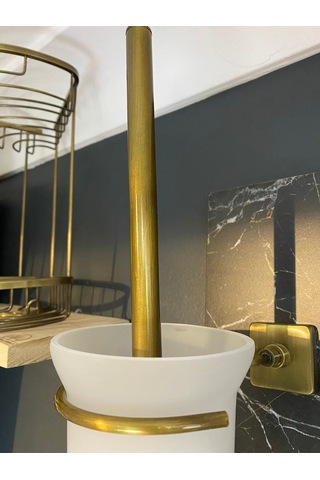 İsaoğlu Yapı Mat Gold Tuvalet Fırçası Antik Gold Tuvalet Fırçalık Komple Pirinç Paslanmaz Gold