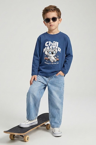 Dmb Boys & Girls Erkek Çocuk Baggy Kalıp Denip Kot Pantolon Mavi 4-9 Yaş-2721