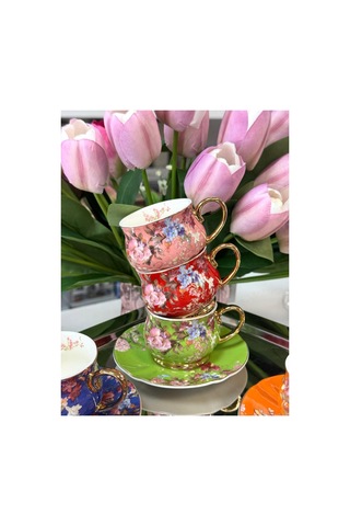 Rose 6 Kişilik Porselen Fincan Takımı 90 Ml Çok Renkli