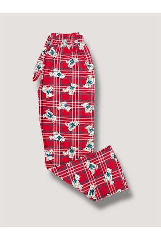 Ekose Desenli Beli Lastikli Unisex Pijama Altı Ayıcık Ekose