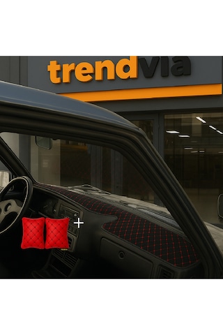 Tofaş Şahin Doğan Kartal Yüksek Ön Göğüs Siyah-kırmızı Torpido Kılıfı / Kırmızı-siyah Boyun Yastığı