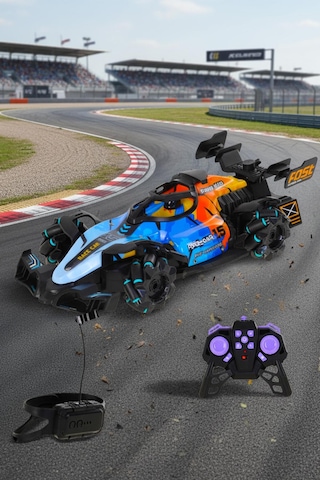 Uzaktan Kumandalı Duman Atan Akrobatik Yarış Arabası 2.4 Ghz, Şarjlı, Işıklı, El Hareket Sensörlü - Mavi & Turuncu Renk Mavi - Turuncu