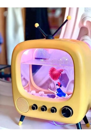 Techtic Tv Şekilli Işıklı Mini Akvaryum Beta Balık Tankı Led