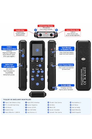 Ultratekno Kb65 32gb Pilli Dijital Ses Kayıt Cihazı, Ekranlı Wav Kaydedici, Ses Algılamalı Kayıt, Mp3 Çalar