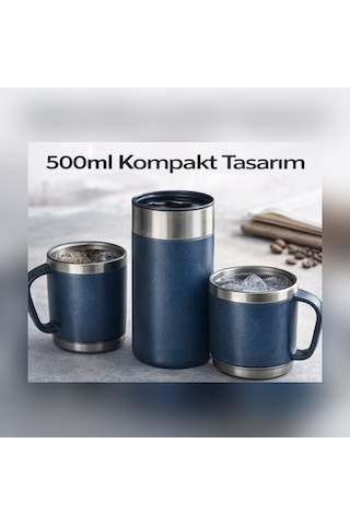 500ml Vakumlu Termos Seti 2 Kaplı 12 Saat Sıcak/soğuk Taşınabilir Bardaklı Termos Set Mavi
