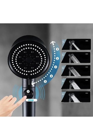 Qianfan Duş Başlığı Turbo Fan 5 Fonksiyonlu Duş Başlığı El Duşu Siyah