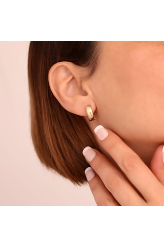 Nox Jewelry 925 Ayar Altın Kaplama Kum-mat Yüzeyli Minimal Halka Küpe - E00265 Gold