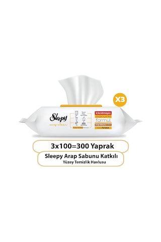 Sleepy Easy Clean Arap Sabunu Katkılı Yüzey Temizlik Havlusu&Mendili 3x100 (300 Yaprak) 