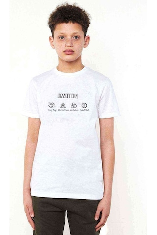 Qivi Led Zeppelin Baskılı Unisex Çocuk Beyaz Tshirt (528239438)