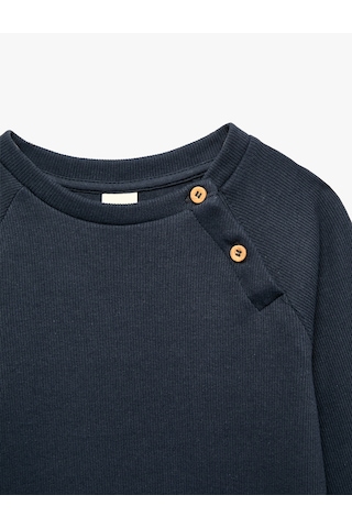 Koton Düğmeli Uzun Kollu Bisiklet Yaka Pamuklu Sweatshirt Lacivert 7wmb10016tk