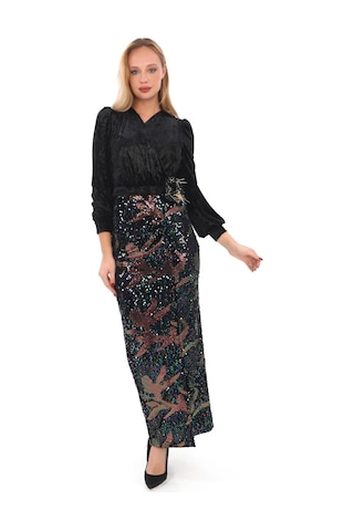 Kruvaze Yaka Payetli Elbise 2750-siyah/bakır Siyah/bakır