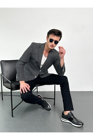 Siyah Şeritli Erkek Model Regular Fit Rahat Kesim Esnek Likralı Denim Jeans Kot Pantolon 001