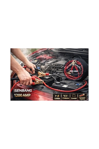 Senbang 1200a Akü Takviye Kablosu 2 Metre Çantalı, Kalın Bakır Kıskaçlı, Araç Marş Kablosu Jumper Cable