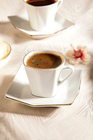 Nehir Menekşe 12 Parça 6 Kişilik Porselen Kahve Fincan Takımı Beyaz