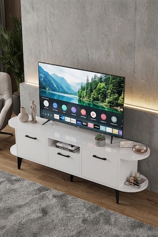 Tv Sehpası 160 Cm Modern 3 Kapaklı Tv Sehpa Çok Amaçlı Konsol Ünitesi Mira Mavi