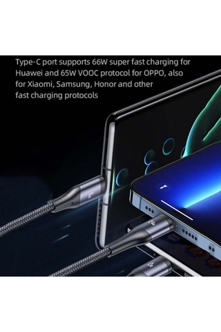 Usams Sj582 66w 3in1 Alüminyum Alaşımlı Şeffaf Dijital Ekran Hızlı Şarj Kablosu 1.2m