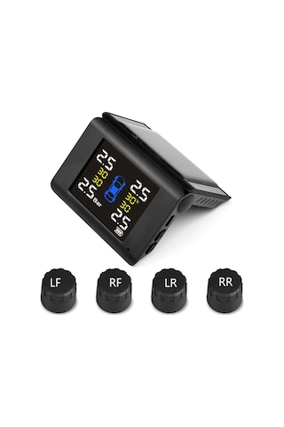 Youmex "4 Sensörlü Kablosuz Tpms Araç Lastik Basınç Monitörü - Solar Şarjlı Büyük Ekran" Siyah