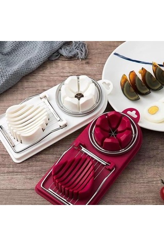Vkemall Kırmızı Çift Fonksiyonlu Yumurta Kesici - Gül Rengi Yumurta Bölücü Aleti Kırmızı