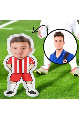Kişiye Özel Futbolcu Bebek Tasarımlı Şekilli Yastık Çok Renkli