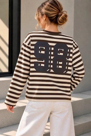 Bbbutikbasic Wild Baskılı Çizgili Uzun Kollu Kadın Sweatshirt My3535 Kahverengi